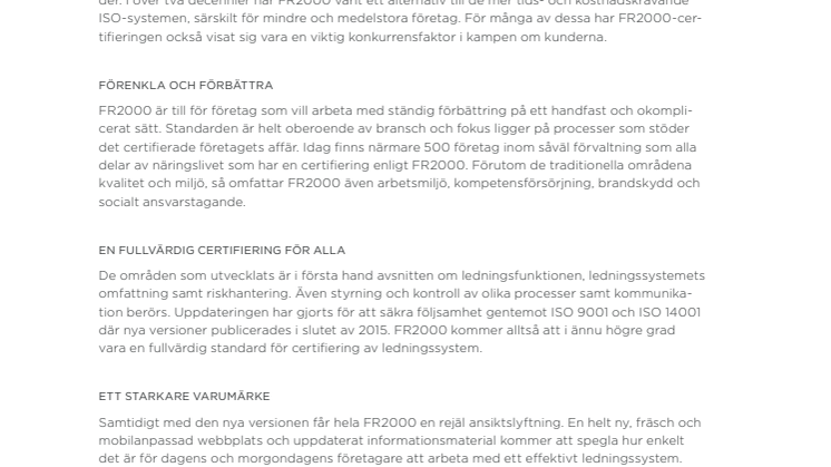 FR2000 – ett starkare, enklare och tydligare ledningssystem