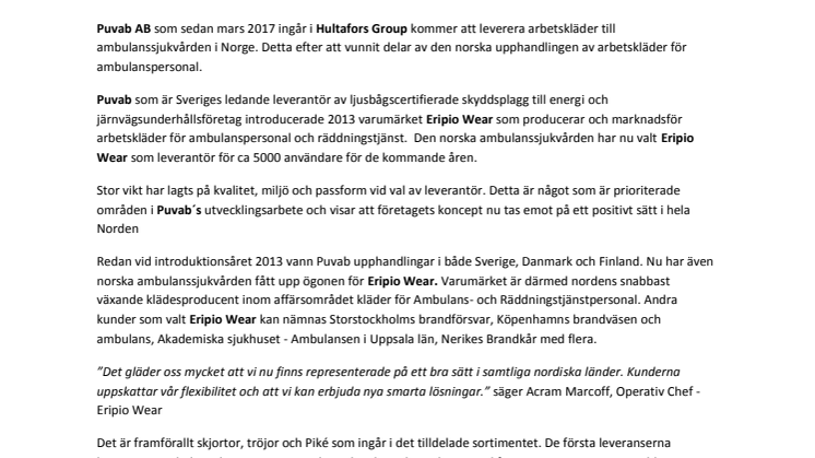 PUVAB MED VARUMÄRKET ERIPIO WEAR SKÖRDAR FRAMGÅNGAR I NORGE