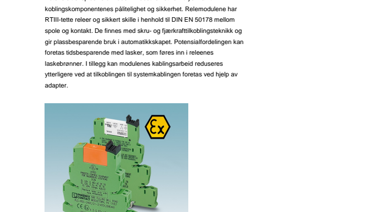 Nye relemoduler for potensielt eksplosive områder