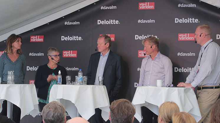 Maria Borelius, journalist och entreprenör, Maud Olofsson, styrelseproffs, Leif Östling, ordförande på Svenskt Näringsliv och Johan Bygge, ordförande EQT Asien i panelen hos Deloitte och Affärsvärlden i Almedalen.