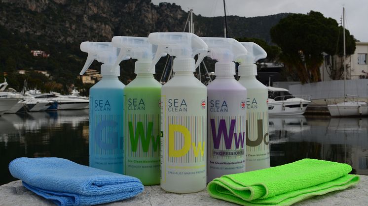The Sea Clean range of waterless cleaning solutions with microfibre cloths