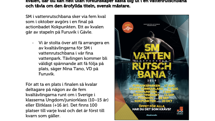 Furuvik arrangerar kval för SM i vattenrutschbana