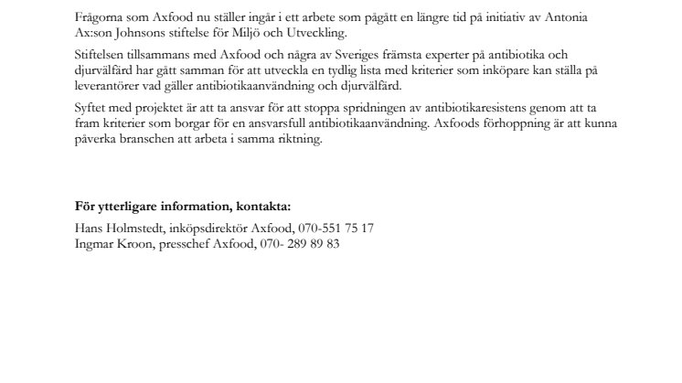 Axfood vill ha svar om antibiotikaanvändning