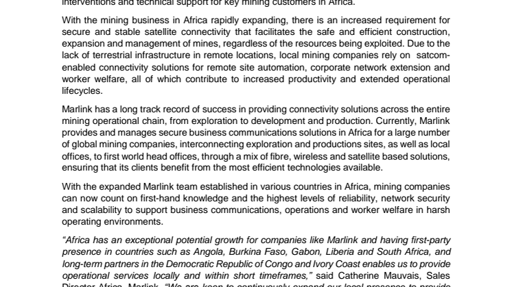 Satcom specialist Marlink strengthens Mining team in Africa 