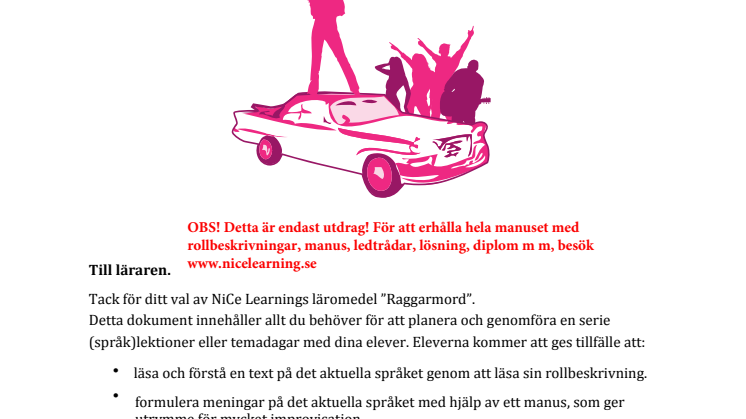 Murder of a greaser (Raggarmord) för lektioner i engelska på gymnasiet