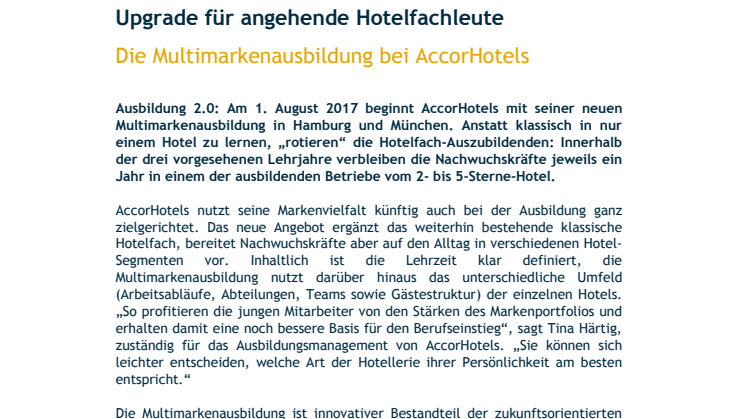 Upgrade für angehende Hotelfachleute: Die Multimarkenausbildung bei AccorHotels 