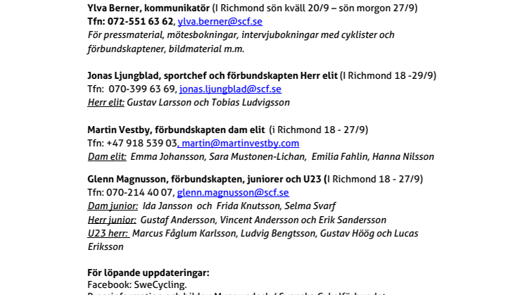 VM landsväg i Richmond 2015 - presskontakter