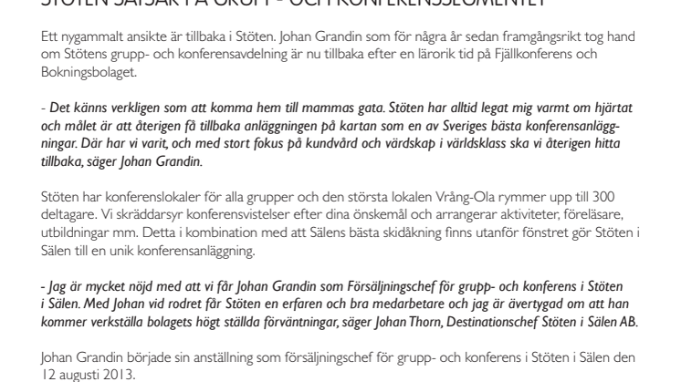 Stöten satsar på grupp- och konferenssegmentet