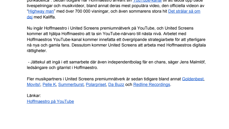 Hoffmaestro satsar på YouTube tillsammans med United Screens