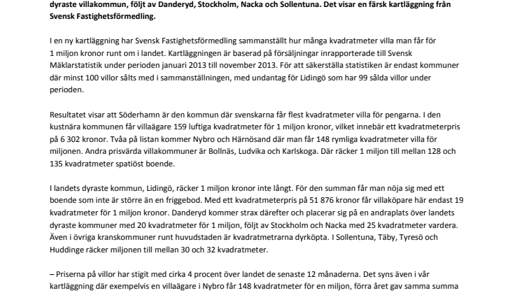 Så många kvadratmeter villa får du för 1 miljon kronor-– 19 kvadratmeter på Lidingö eller 159 kvadratmeter i Söderhamn