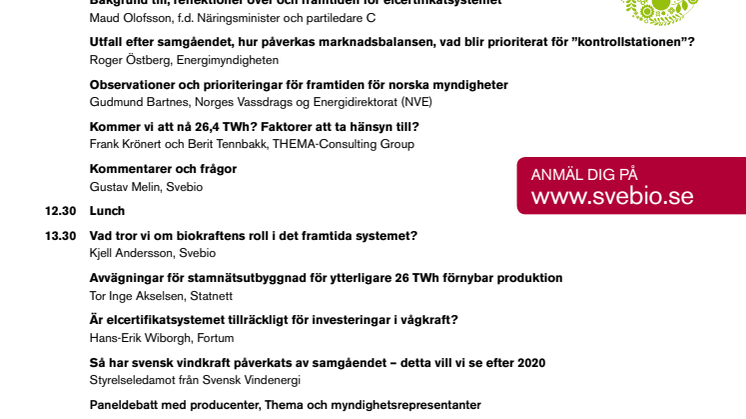 Program Elcertifikatsdagen 25 september 2012