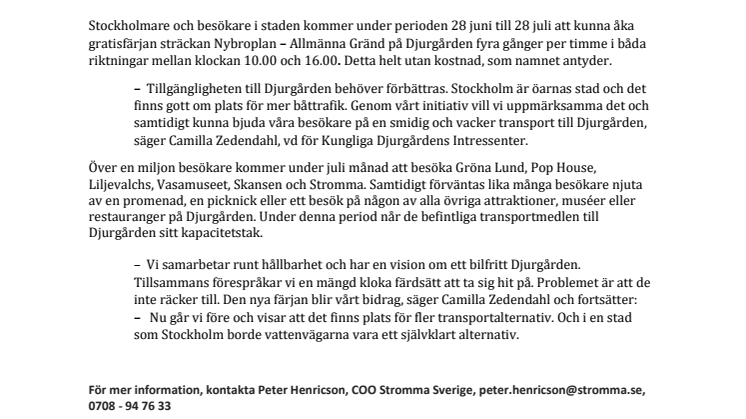 Gratisfärjan till Djurgården – ny färjelinje i sommar