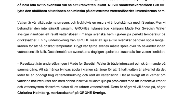 GROHEs nya undersökning avslöjar: Enorma mängder kranvatten spolas bort i svenska hushåll – varje dag