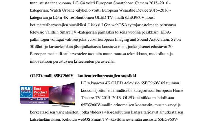 EISALTA NELJÄ PALKINTOA LG ELECTRONICSILLE