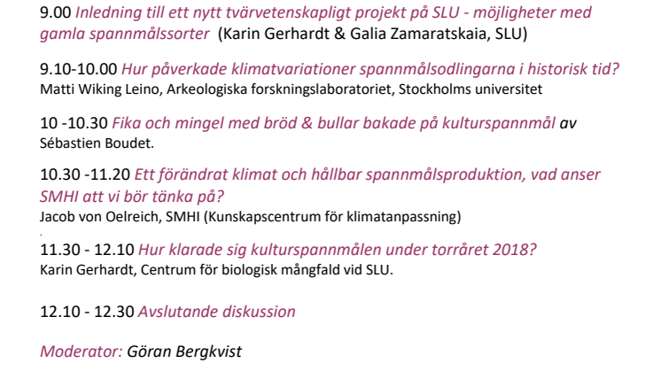 PROGRAM: Seminarium om gamla sädesslag och klimatförändringar