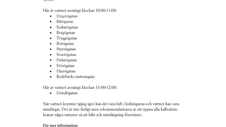Boende i delar av Rydebäck utan vatten 16 maj