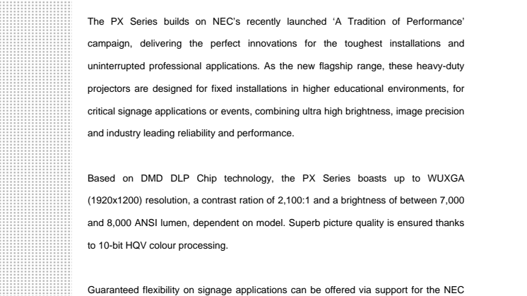 NEC takes Tradition of Performance to a new level with PX Series projectors