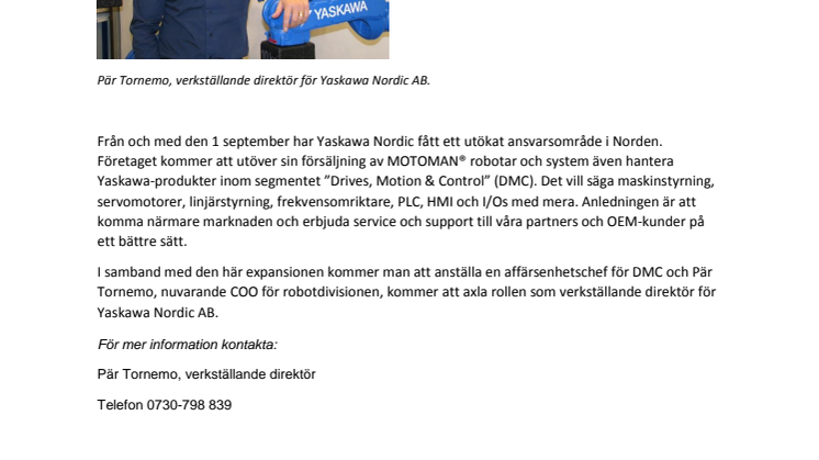 YASKAWA Nordic utökar sin verksamhet i Norden