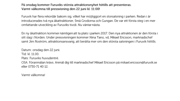 Furuvik presenterar stor attraktionsnyhet 22/6