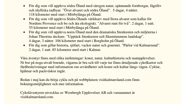 Cykeläventyr på Öland och i Kalmartrakten - Nu lanseras säsongens nyheter