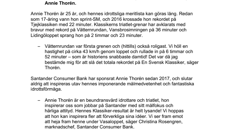 Triatleten Annie Thorén satsar på Klassiker-rekord