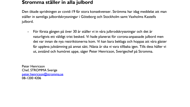 Stromma ställer in alla sina julbord