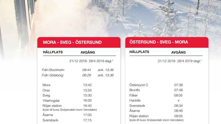 Tidtabell Snötåget vintern 2018/2019