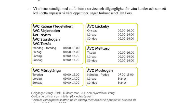 KSRR utökar öppettider på ÅVC vid årsskiftet