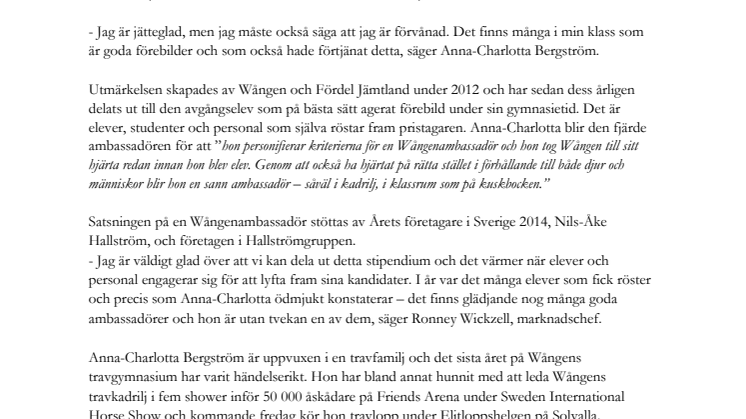Travkadriljens primus motor blir ny Wångenambassadör