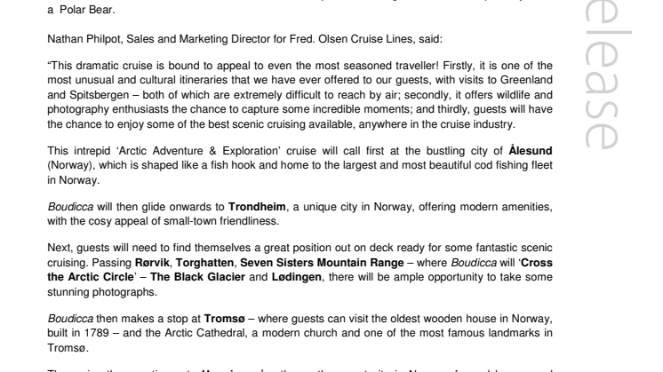 Take an ‘Arctic Adventure & Exploration’ on Fred. Olsen Cruise Lines’ Boudicca in summer 2015 