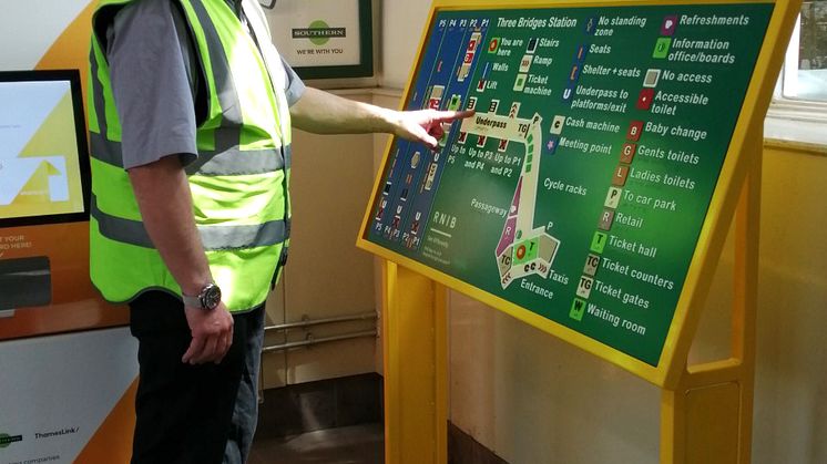 Three Bridges Team leader Darryl Stanley looks at the new tactile map