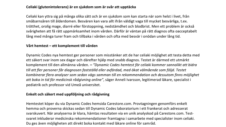​Äntligen ett snabbt och säkert test för alla som misstänker att de lider av celiaki, glutenintolerans!