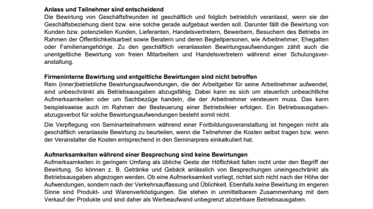 Merkblatt Bewirtungskosten