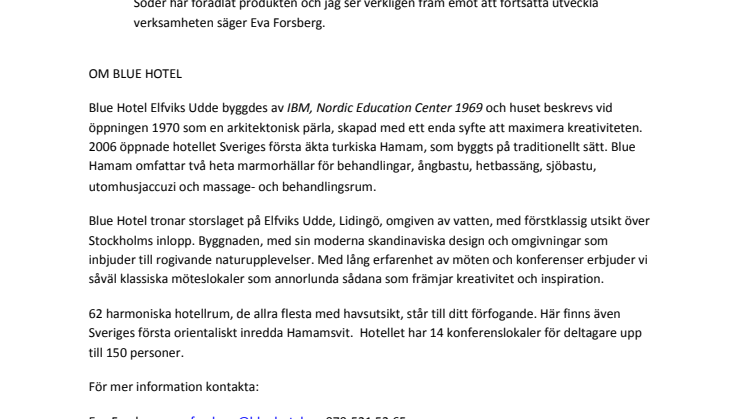 EVA FORSBERG NY VD PÅ BLUE HOTEL LIDINGÖ