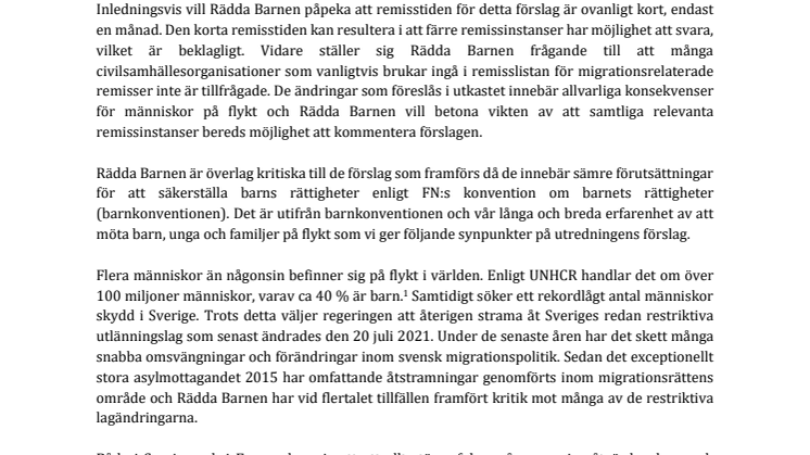 Åtstramad anhöriginvandring ger sämre förutsättningar för att säkerställa barns rättigheter- svar på remiss