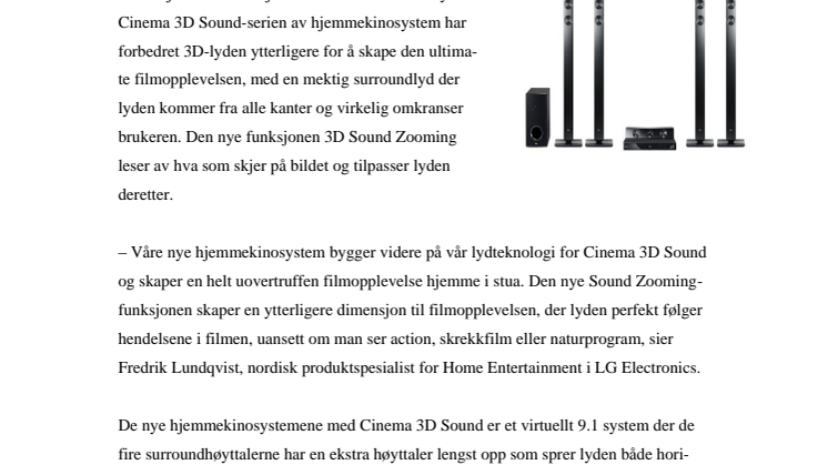 IFA 2012: SOM PÅ KINO – BARE HJEMME: LGS NYE HJEMMEKINOSYSTEM MED 3D SOUND ZOOMING 