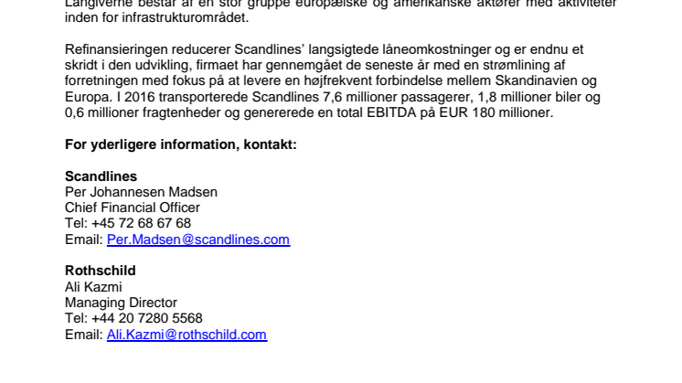 Scandlines afslutter ”Investment grade” refinansiering