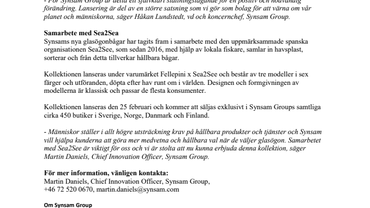 Återvunnen havsplast i Synsams Groups nya hållbara glasögonkollektion