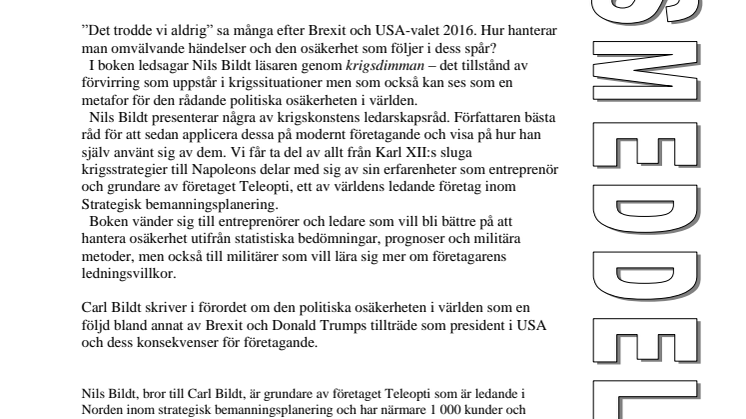 Ny bok: Ledarskap i osäkra tider - exempel från Lützen, Poltava, Austerlitz och egna erfarenheter av entreprenörskap