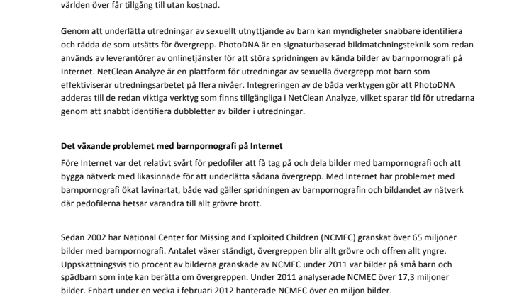 Svenska NetClean samarbetar med Microsoft i kampen mot övergrepp på barn