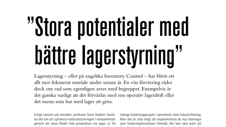"Stora potentialer med bättre lagerstyrning" i logistikmagasinet Supply Chain Effect