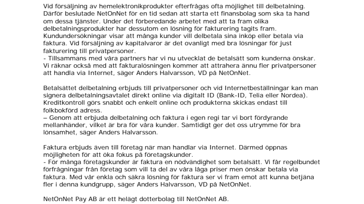 NetOnNet startar finansbolag