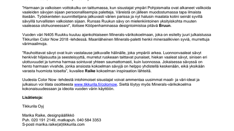 Tikkurilan Vuoden väri tuo rohkeutta vaaleaan sisustukseen