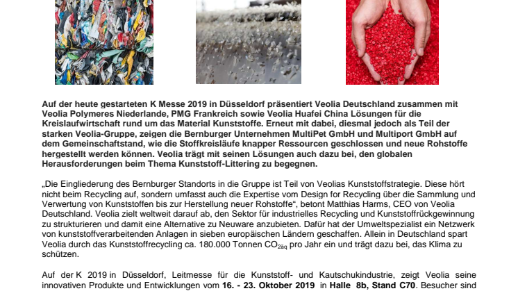 Gemeinsam globale Herausforderungen meistern: Veolia auf der K Messe 2019