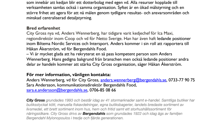 Anders Wennerberg blir vd för City Gross