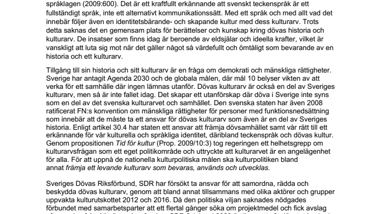 Dövas kulturarv också en del av Sveriges kulturarv - dags för handling! 