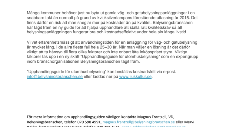 Ny upphandlingsguide för utomhusbelysning