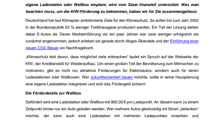 Zukunftsorientiert Bauen: Ladestation für E-Auto wird gefördert 