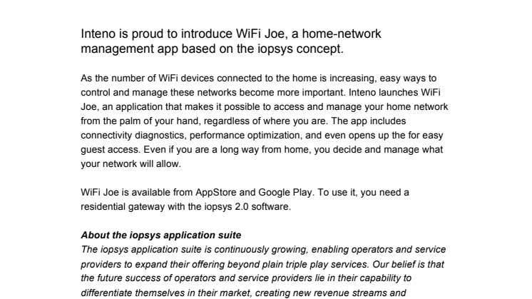 Inteno launches new app: WiFi Joe
