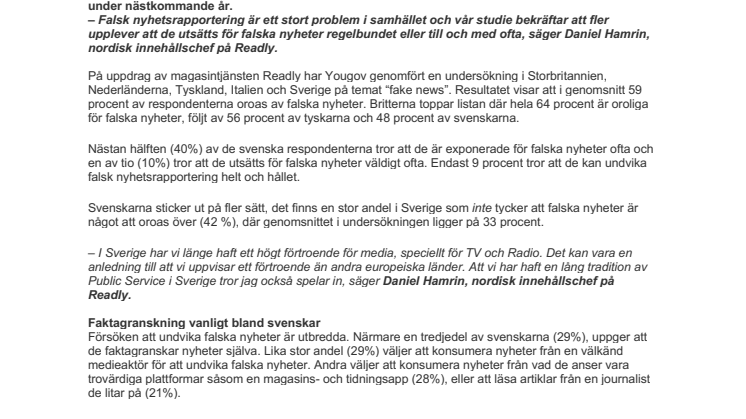 Närmare var tredje svensk faktagranskar nyheter - 2 av 3 svenskar tror “fake news” ökar 